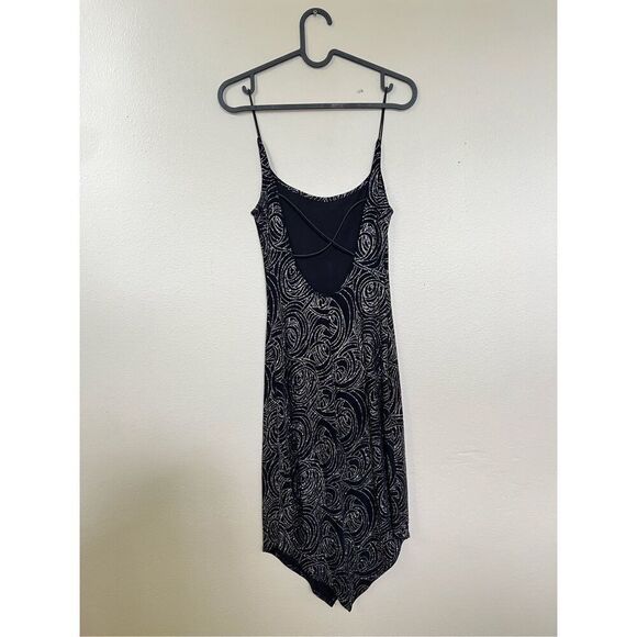 Slinky 90s Black Midi Dress Glitter Open Back Spaghetti Straps Diamond Cut S - Picture 8 of 14